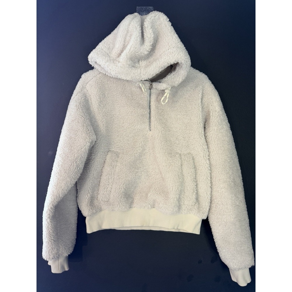 Lululemon Textured Fleece Half-Zip Hoodie‎ Plush Sherpa Off White Size 6 LW3FLRS